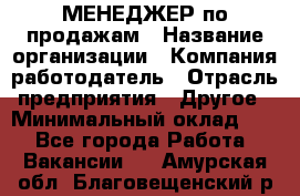 МЕНЕДЖЕР по продажам › Название организации ­ Компания-работодатель › Отрасль предприятия ­ Другое › Минимальный оклад ­ 1 - Все города Работа » Вакансии   . Амурская обл.,Благовещенский р-н